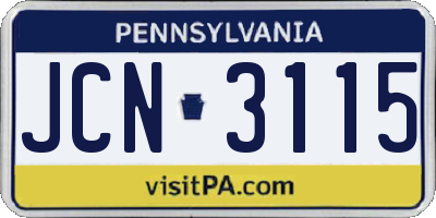 PA license plate JCN3115