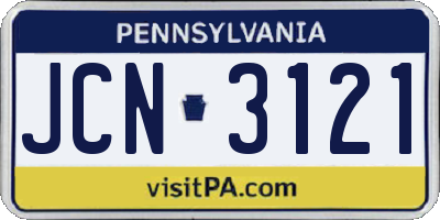 PA license plate JCN3121