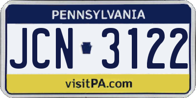 PA license plate JCN3122