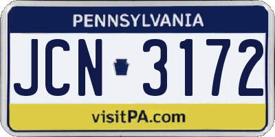 PA license plate JCN3172