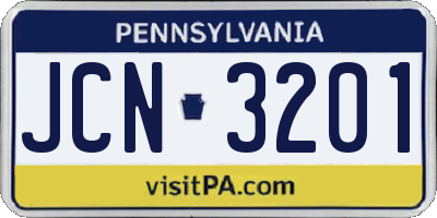 PA license plate JCN3201