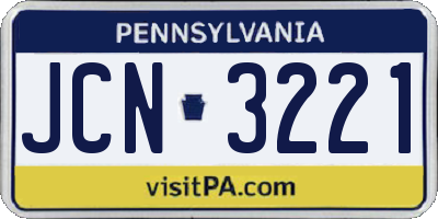 PA license plate JCN3221