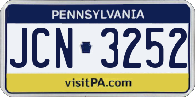 PA license plate JCN3252