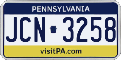 PA license plate JCN3258