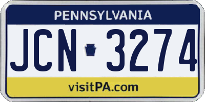 PA license plate JCN3274