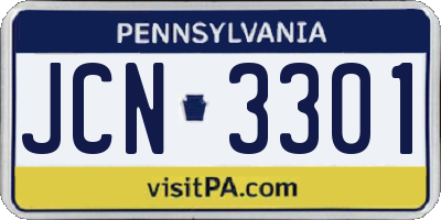 PA license plate JCN3301