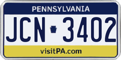 PA license plate JCN3402