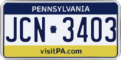 PA license plate JCN3403