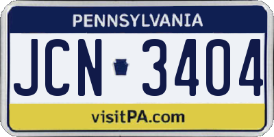 PA license plate JCN3404