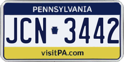 PA license plate JCN3442