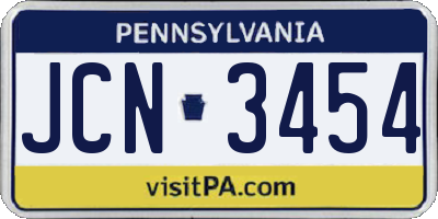PA license plate JCN3454