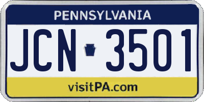 PA license plate JCN3501