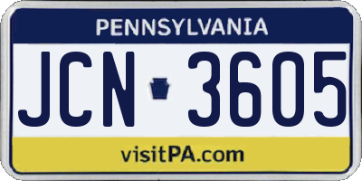 PA license plate JCN3605