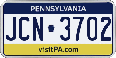 PA license plate JCN3702