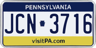 PA license plate JCN3716