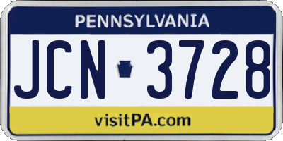 PA license plate JCN3728
