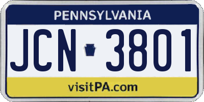 PA license plate JCN3801