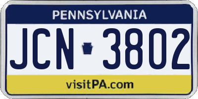 PA license plate JCN3802