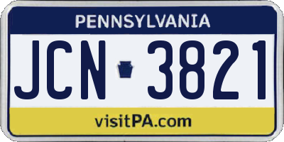 PA license plate JCN3821