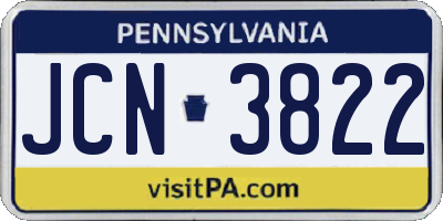 PA license plate JCN3822
