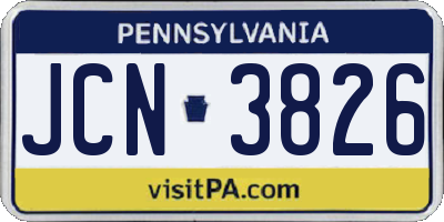 PA license plate JCN3826