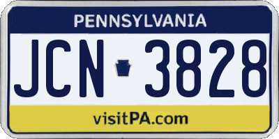 PA license plate JCN3828
