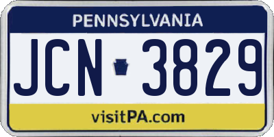PA license plate JCN3829