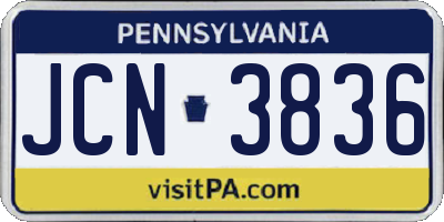 PA license plate JCN3836