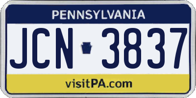 PA license plate JCN3837