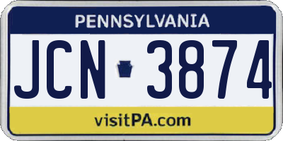 PA license plate JCN3874