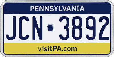 PA license plate JCN3892