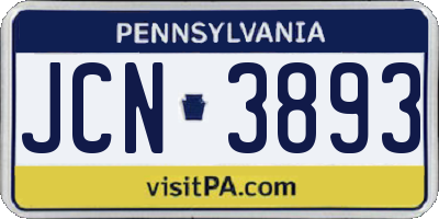 PA license plate JCN3893
