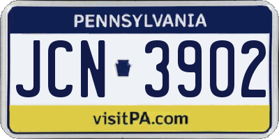PA license plate JCN3902