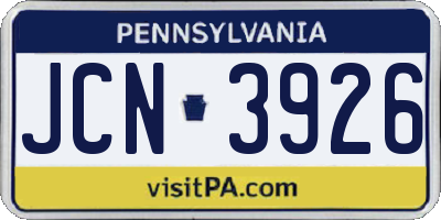 PA license plate JCN3926