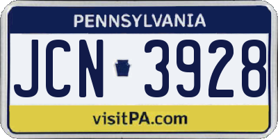 PA license plate JCN3928