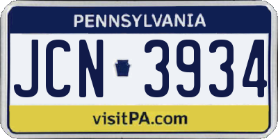 PA license plate JCN3934