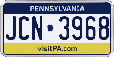 PA license plate JCN3968