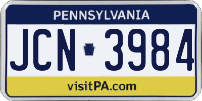 PA license plate JCN3984