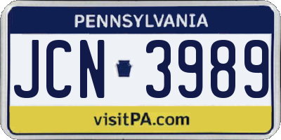 PA license plate JCN3989