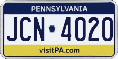 PA license plate JCN4020