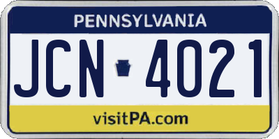 PA license plate JCN4021