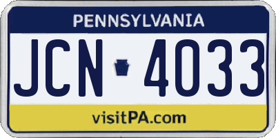 PA license plate JCN4033