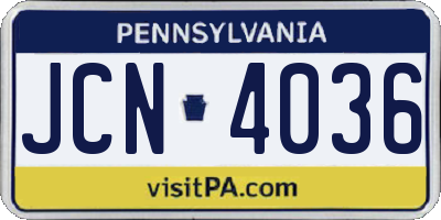 PA license plate JCN4036