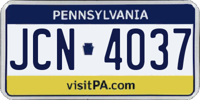 PA license plate JCN4037