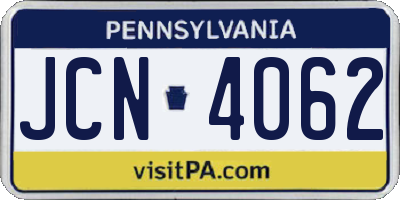 PA license plate JCN4062