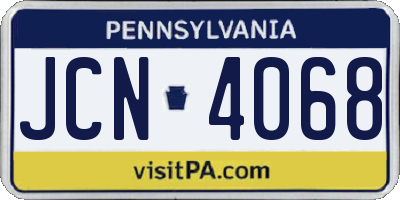 PA license plate JCN4068