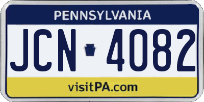 PA license plate JCN4082