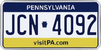 PA license plate JCN4092