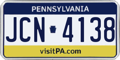 PA license plate JCN4138
