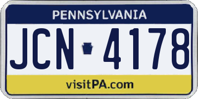 PA license plate JCN4178